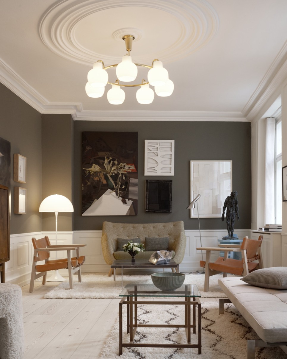 Living room with Danish lighting fixtures and furnitures